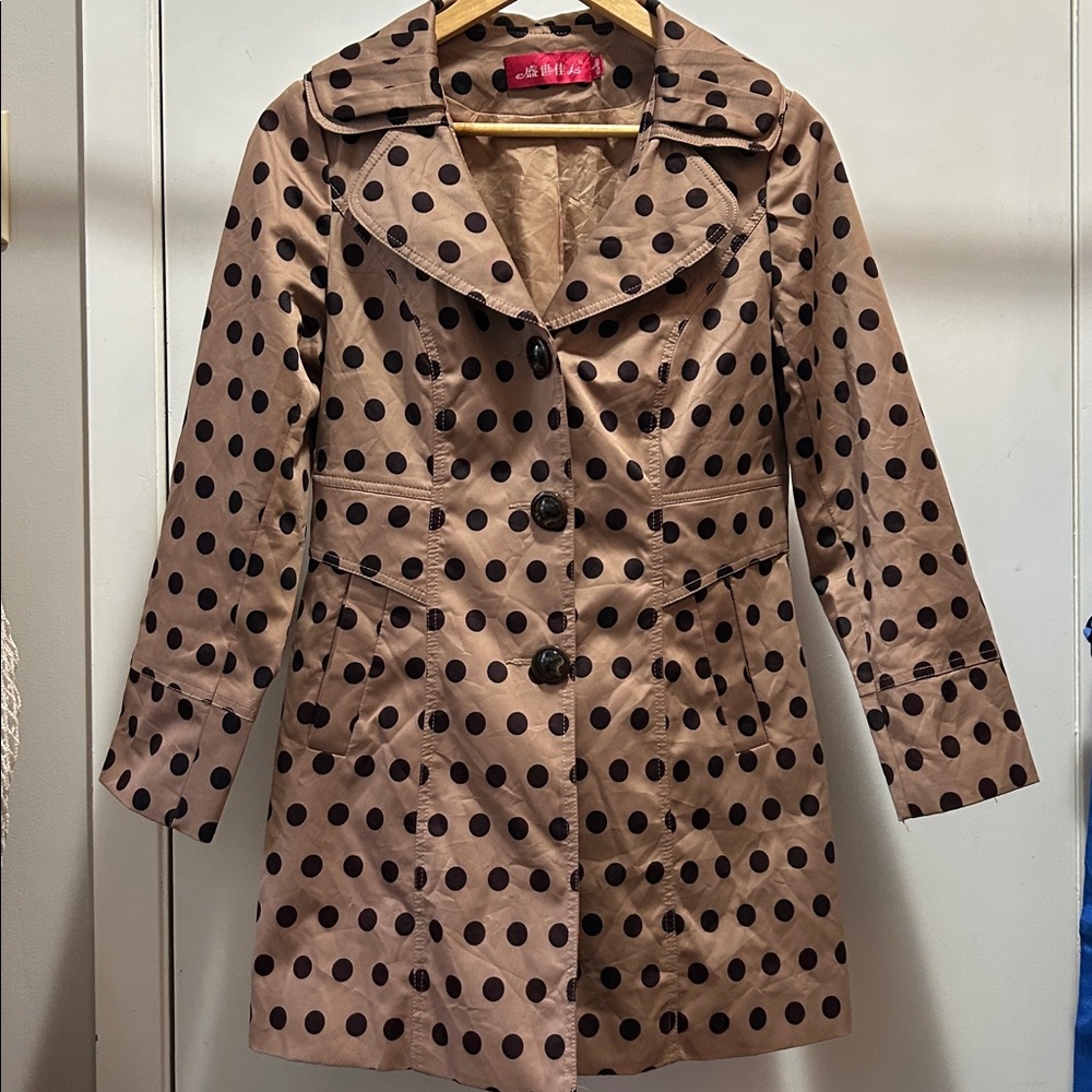 Betsey Johnson Tan Polka Dot Trench Coat